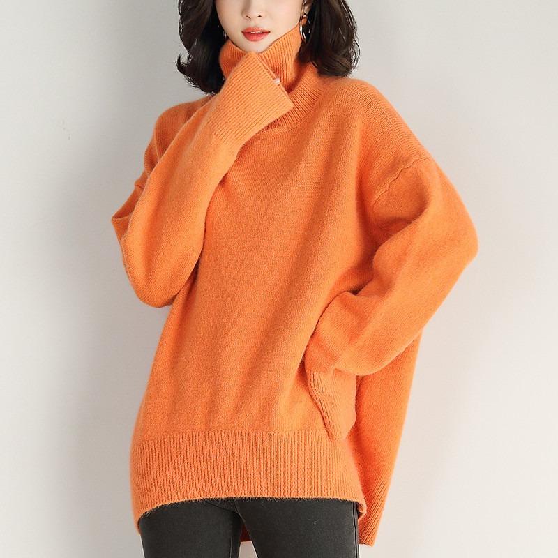 Solid Color Turtleneck Sweater Women's Autumn and Winter Inner Wear Loose and Thin Retro Lazy Style Small Pullover Knitted Bottoming Shirt