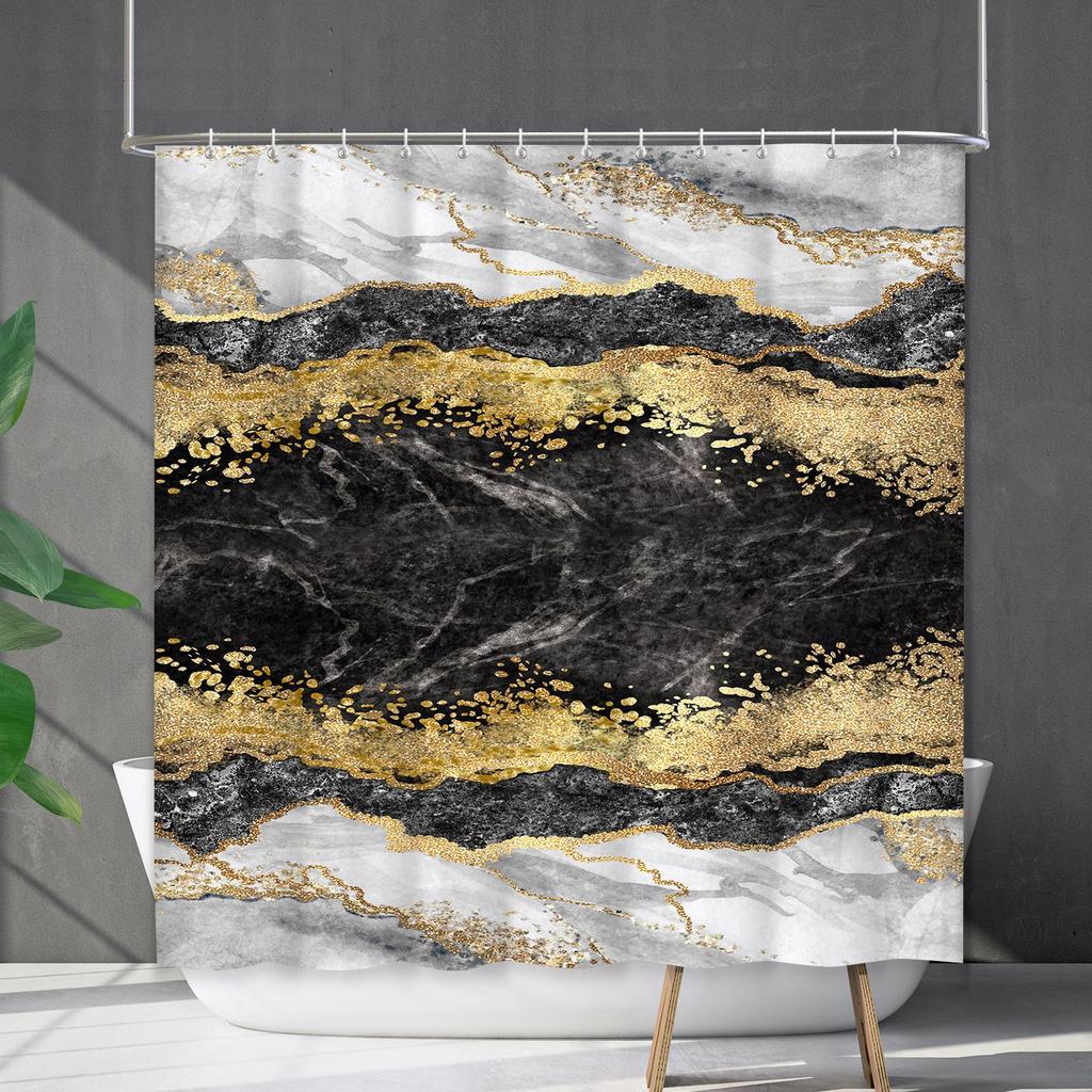 Shower Curtain Waterproof And Mildew-Proof Marble Pattern Bathroom Curtain Shower Curtain Partition Curtain Free Of Punching