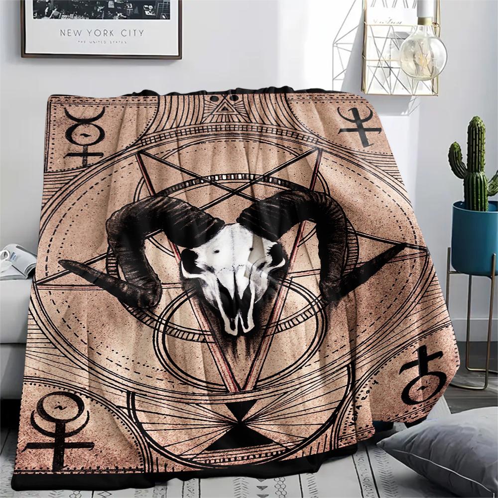 1Pc Skull Satan Print Flannel Blanket, High Quality Comfortable for All Seasons, Home Decor, Warmth and Comfort, Perfect for Christmas Gifts