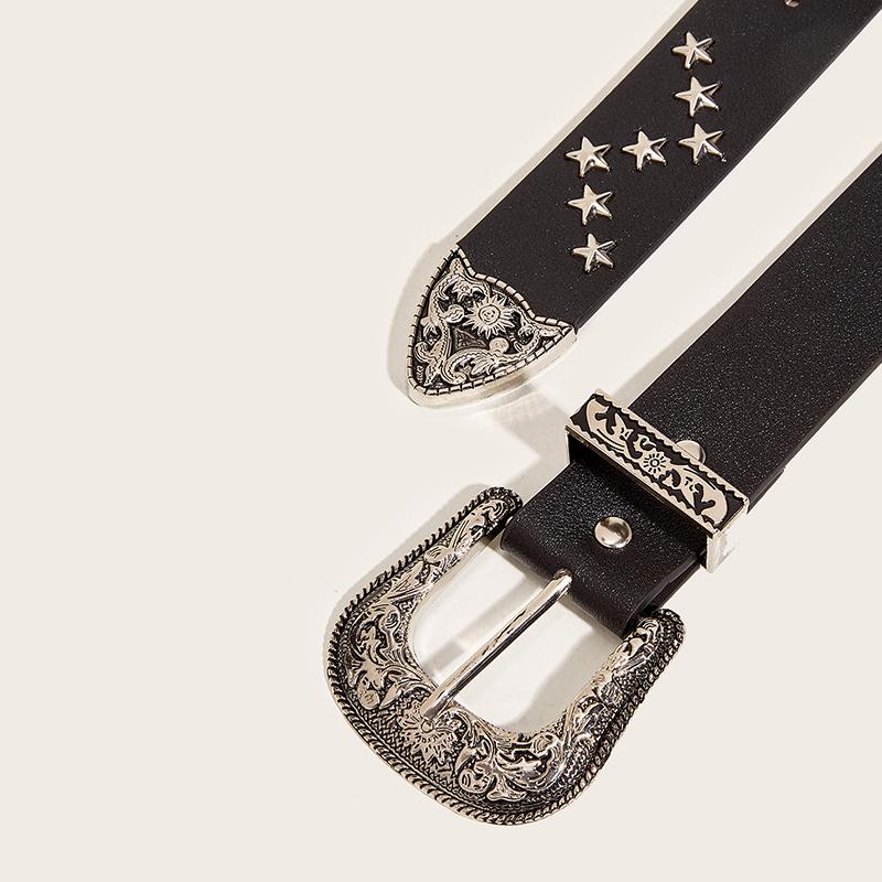 Vintage Star Nietengürtel Y2K Metallschnalle Punk Rock Gürtel Gothic Pu Bund Gürtel Damen Herren Jeans Hosen Dekor Accessoires