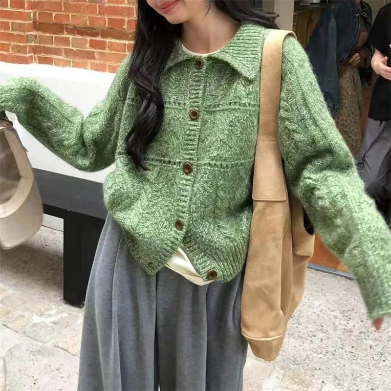 Women's Retro Loose Knit Wool Cardigan - Korean Autumn/Winter Style