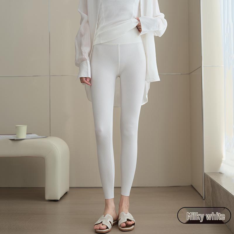 

2026 Spring/Summer High-Waist Ribbed Gray Plus Size Leggings - Women s Trendy Tight-Fitting Skinny Outerwear Pants L [fit 110-130 jin]