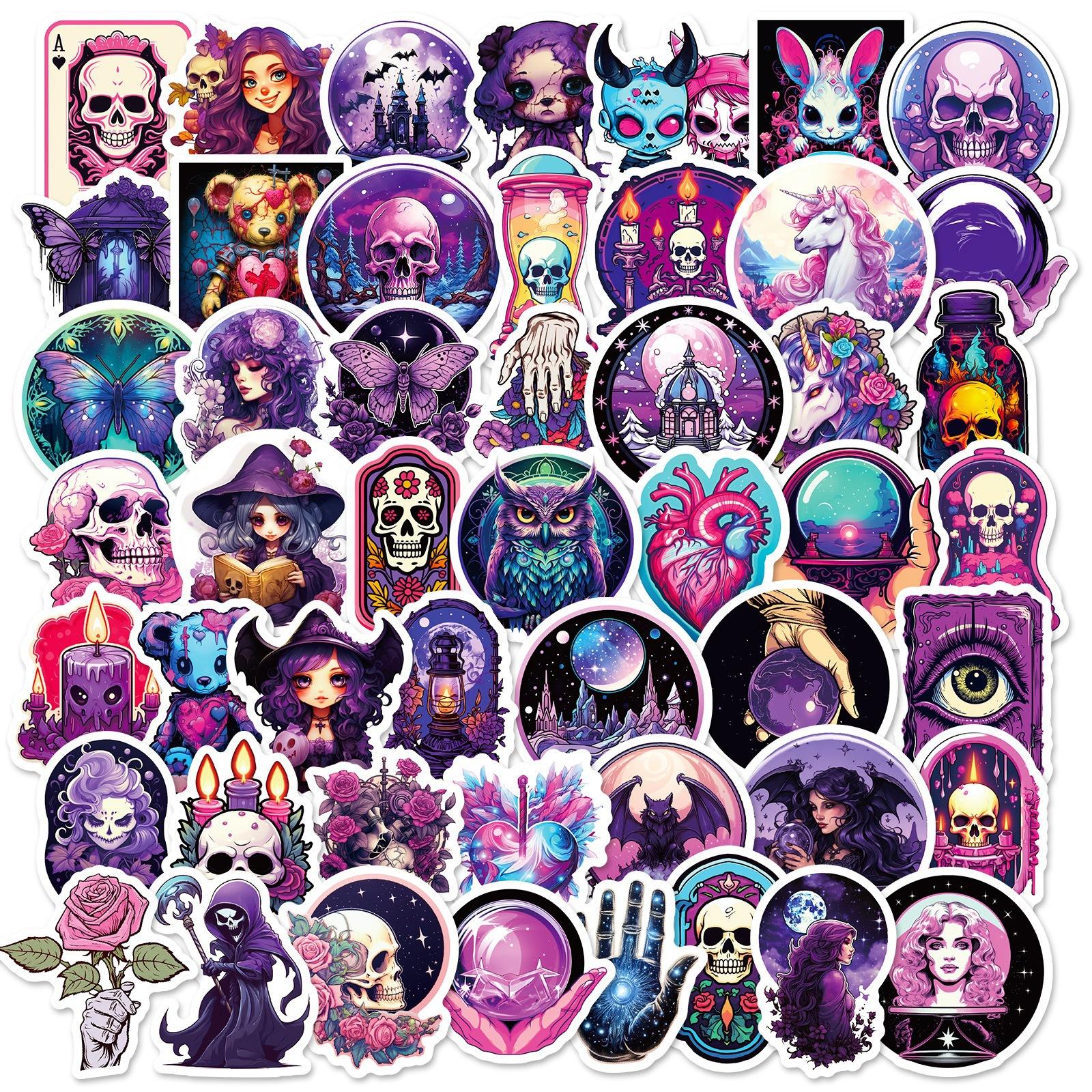

50 Фиолетовых Готических Наклеек с Призраком, Куклой, Черепом, Личностью, Триллерными Дудлами, Декоративные Наклейки