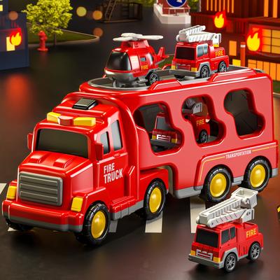 Fire Engine Toy Sets Suitable for Children Over 2 Years Old, 5 In 1 Fire Engine Toys, Friction Power Vehicle Toy Sets, Accessories Color Random