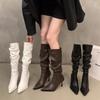 High-heeled Pointed-toed Stacked Long Boots Women's Shoes 2025 New Autumn and Winter Tall Thin-heeled Retro Long Boots