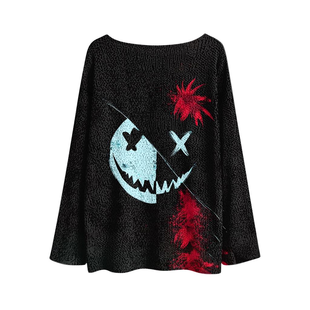 Women's Long Sleeve Halloween Print Crewneck Knit Pullover Sweater for Casual Daily Wear