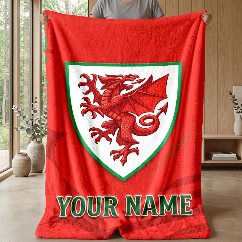 Wales Rugby Custom Flannel Throw Blanket Print Your Name Text Soft Warm Blanket Holiday Present