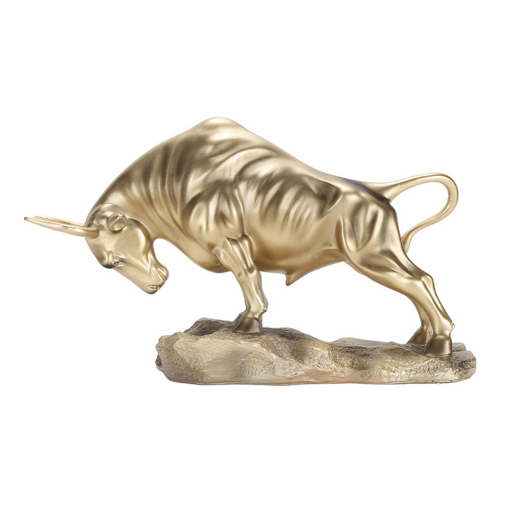 Resin Bull Figurine Exquisite Ox Wealth Statue Decorative Collectible Lucky Brass Cow Figure for Living Room Office