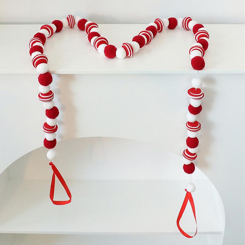 Wool Felt Ball Garland Red White Christmas Decoration Felt Pom Pom Bunting Banner for Fireplace Mantel Xmas Tree Holiday Party