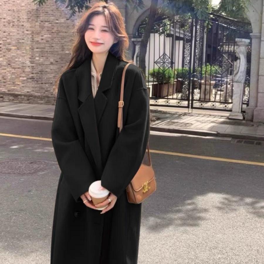 

Студенческое пальто из шерсти в корейском стиле, шикарное, нишевое, высокого класса, для женщин, осенне-зимнее, средней длины M