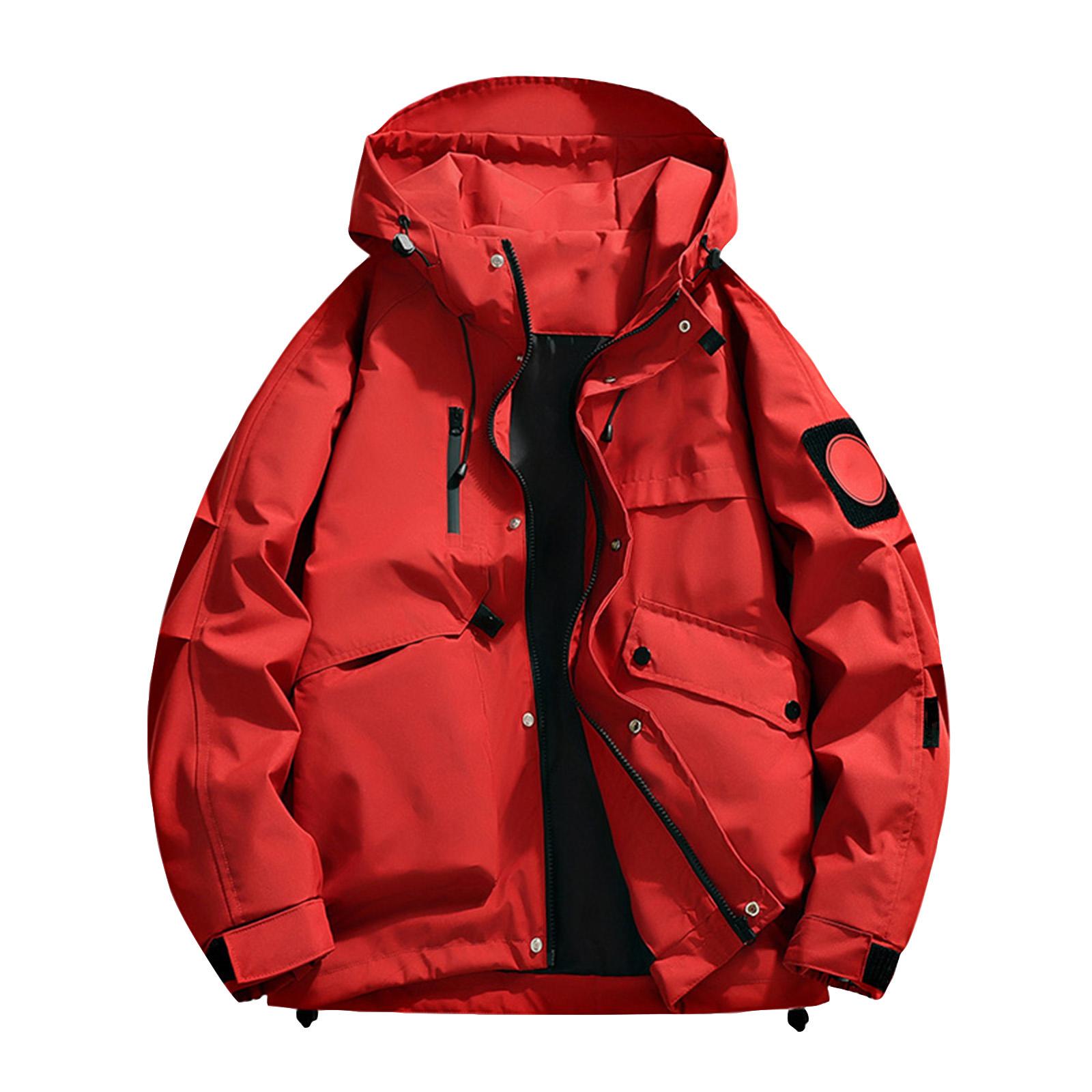 

Унісекс Однотонний Верхній одяг для роботи на відкритому повітрі Повсякденна Вільна Куртка з кишенями на блискавці Тепла з довгим рукавом XXL червоний