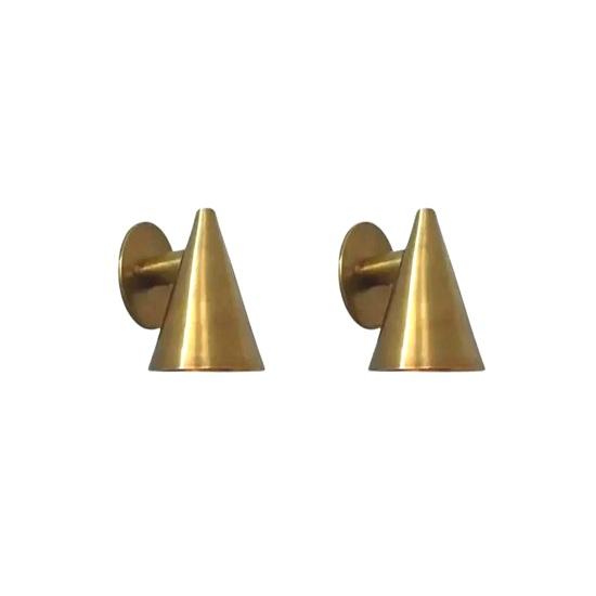 17.78 cm 1950s Mid Century Raw Brass Cone Wall Sconce Italian Hardwired Light Fixture Set of 2 Kitchen Counter, Hallway, Office, Home Decor