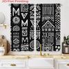 African Geometric Print Curtains Black White Semi Transparent Polyester Window Drapes Design Set Of 2 Made With Rod Pocket