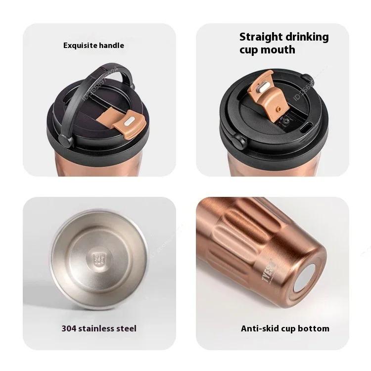 Tyeso 500ml Vintage Stainless Steel Vacuum Insulated Coffee Cup Portable Travel Thermos Mug with Handle Design for Daily Use