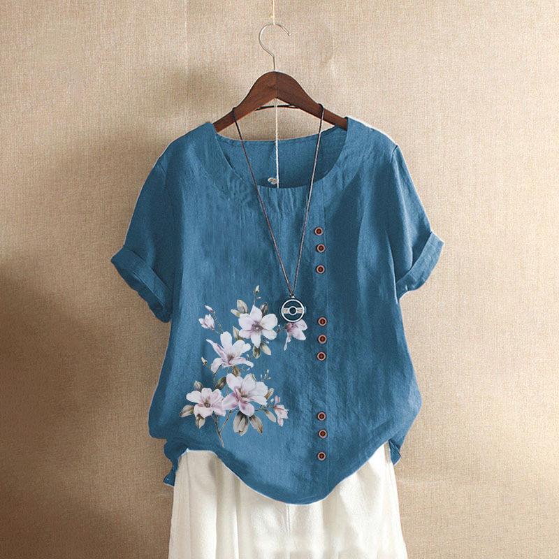 Bavlněné a lněné dámské letní volnočasové volné tričko s krátkým rukávem nadměrné velikosti bavlněné a lněné dámské oblečení