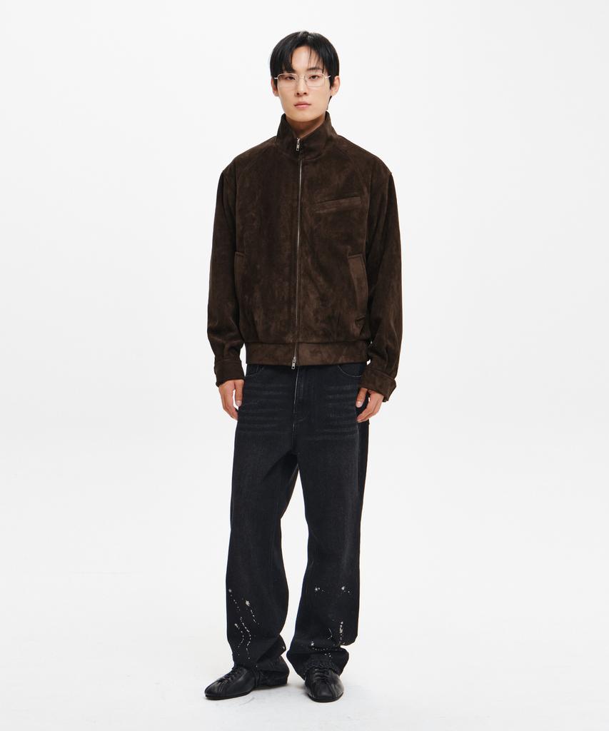 INTEMPOMOOD High-Neck Suede Jacket_Brown