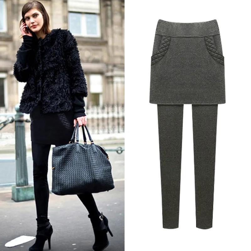 

Осенне-зимние новые искусственные двухсекционные брюки с запахом на бедрах, юбка, облегающие теплые брюки с большой высокой талией 4XL серый