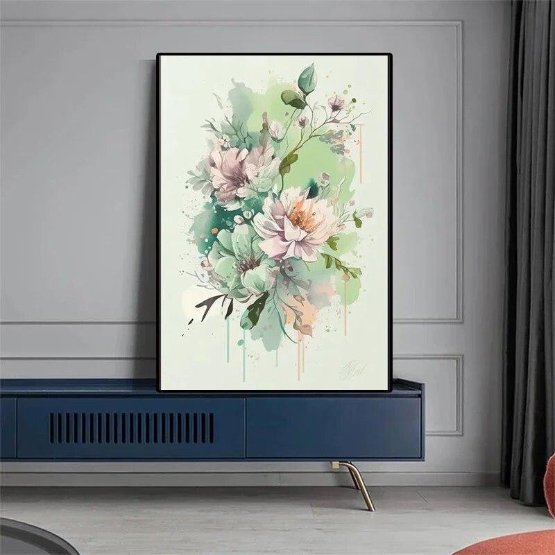 Arta florilor postere acuarela estetica flori colorate pictura pe panza imprimare pentru arta de perete decorare pentru casa decor camera de bucatarie