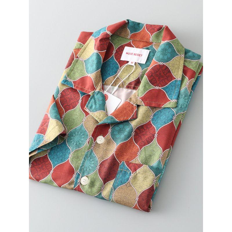 Cuban Collar Shirt Men's Short Sleeve Retro Summer Drape Ice Silk Trendy Trendy Coat Export Export Men's Shirt