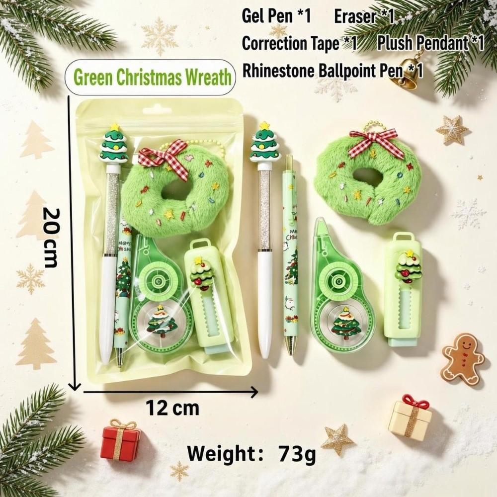 5pcs Practical Santa Series Christmas Stationery Set 5-in-1 School Writing Supplies Gel Pen Eraser Christmas Gift