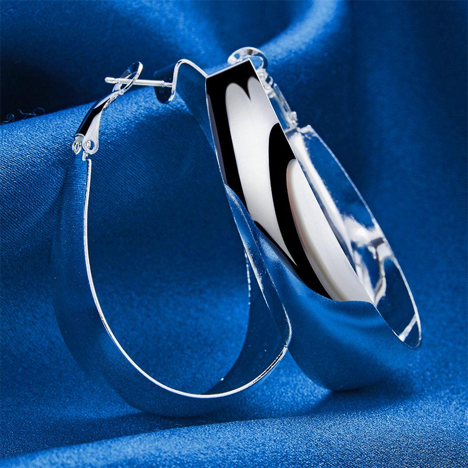 1 Pair 925 Sterling Silver 35mm Luxury Smooth U-Shaped Hoop Earrings Fashion Women Gift Ornaments Party Jewelry