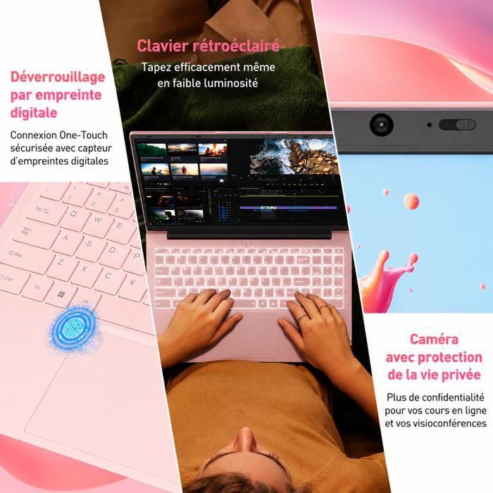 Ordinateur Portable - Win11 Pro - PC Portable -15.6 Pouces -AMD 3050E RAM 8Go+Stockage 256Go SSD - Expansible 6TB-2.4G+5G WiFi-Rose
