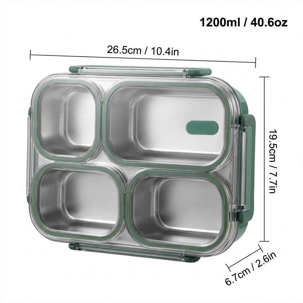 3/4 Grids 304 Stainless Steel Lunch Box Portable Large Capacity Leak Proof Divided Bento Box for Students Adult Microwave Safe