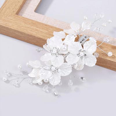 1 Pièce Coiffe Tissée à la Main Mariée Coiffure Femmes Fleur Blanche Cadeau Pince à Cheveux Bijoux en Cristal Accessoires pour Cheveux
