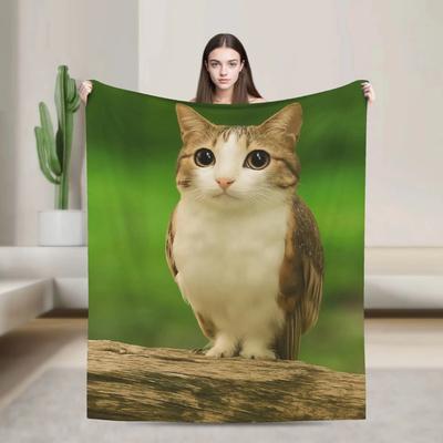 1 pièce Couverture Mème Chat Hibou Meowl Célèbre sur Internet Velours Super Doux Légère Pour Canapé Lit Bureau Voyage Pique-nique Toutes Saisons