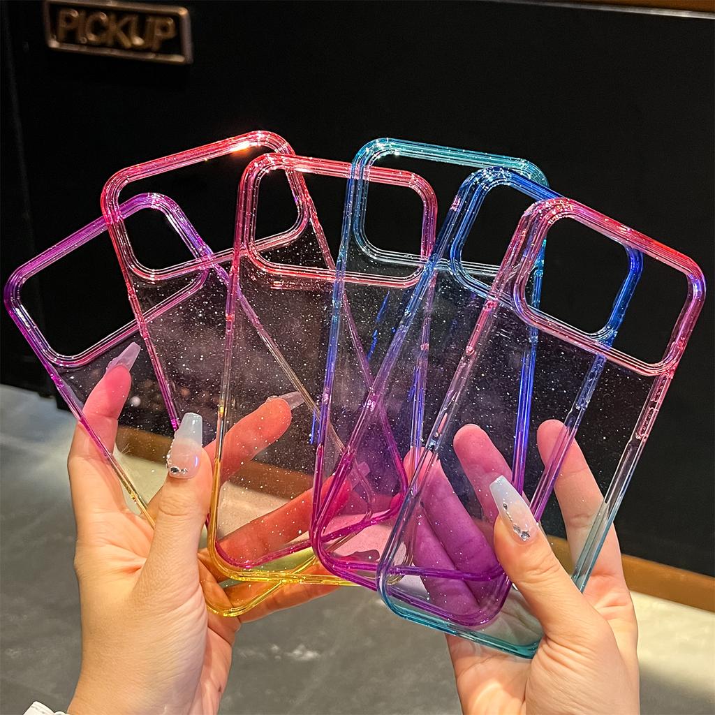 For iPhone 17 Pro Max Case Transparent Glitter Dual Color PC+TPU Phone Cover