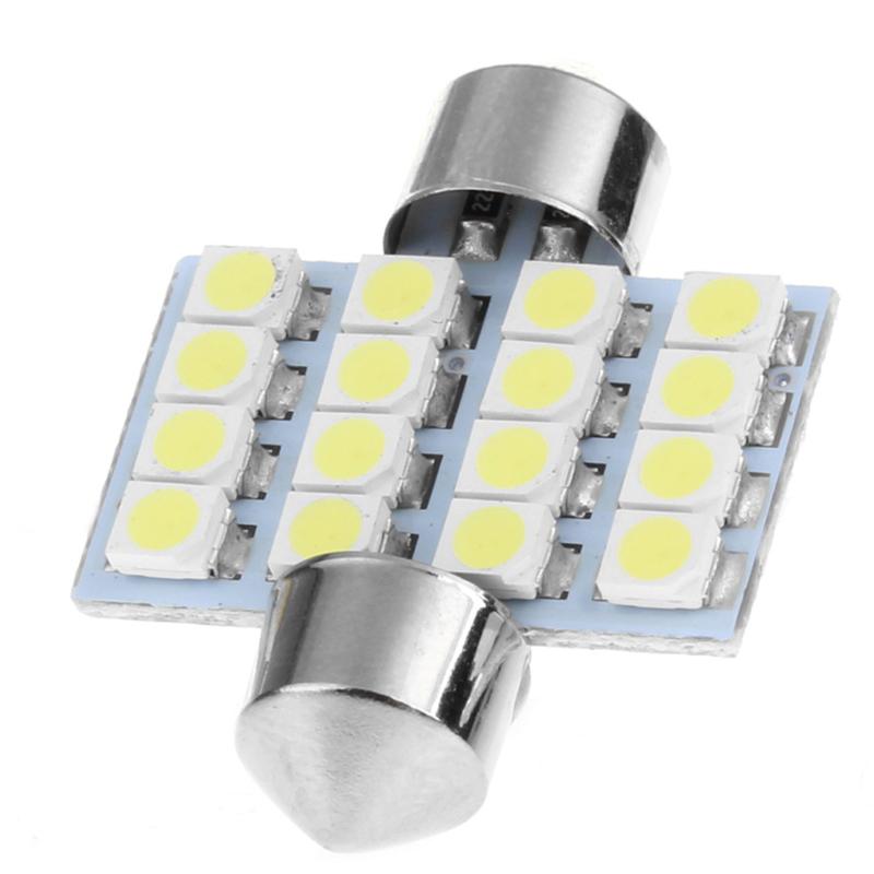 1Pc 31mm 3528 16SMD Car LED Dome Festoon Double-Tip Roof License Plate Light