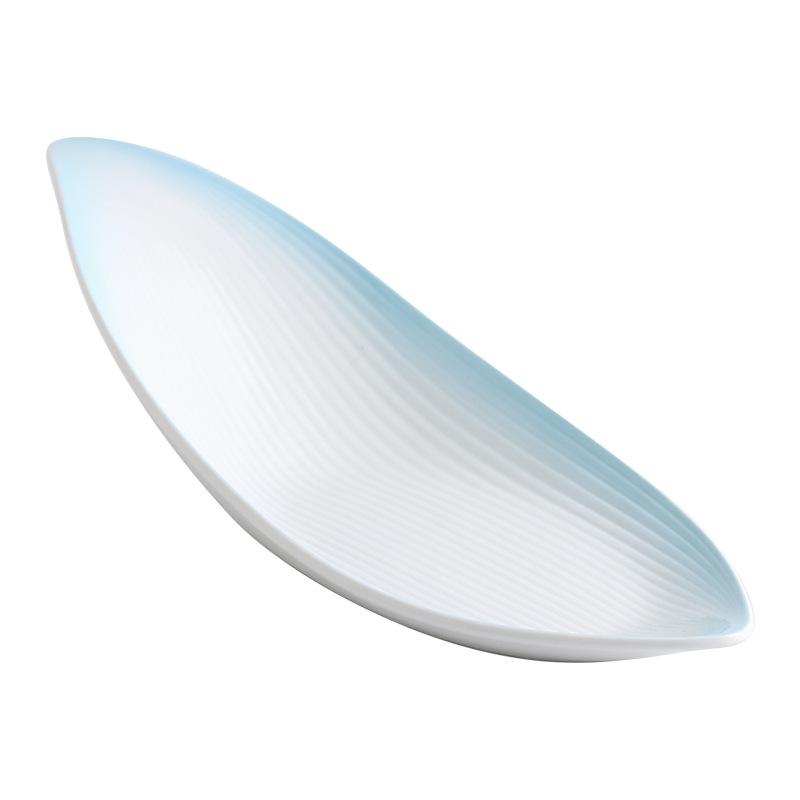 Leaf Shaped Ceramic Plate Simple Underglaze Color Strip Special Plate Hotel Home Snack Plate Gourmet Creative Dish Tableware