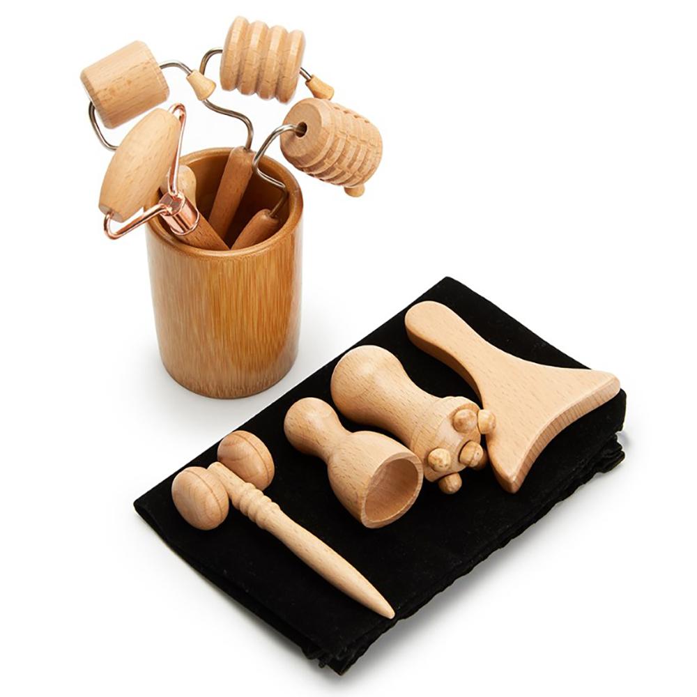 Rouleau de Massage Facial en Bois Maderothérapie Faciale Lifting Kit de Massage en Bois Thérapie Anti-Cellulite Lifting Facial Anti-Rides