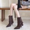 Women's Stiletto Booties Autumn New Pointed Toe Suede Buckle Non-Slip Wear-Resistant High Heels