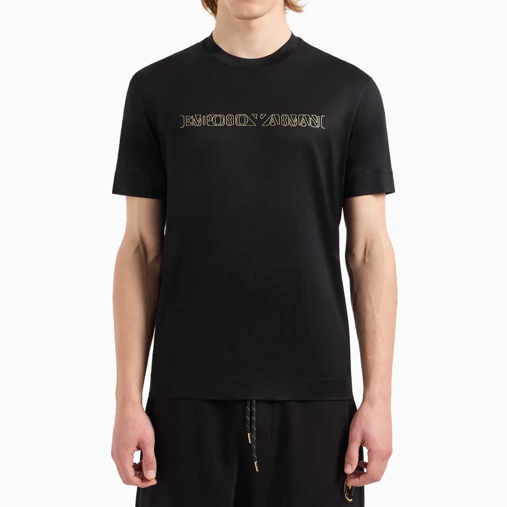 Emporio Armani Ss24 Logo Letter Print Crew Neck Straight Fit Short Sleeve T-Shirt Men Tops Black 3D1TP4-1JUVZ-0999