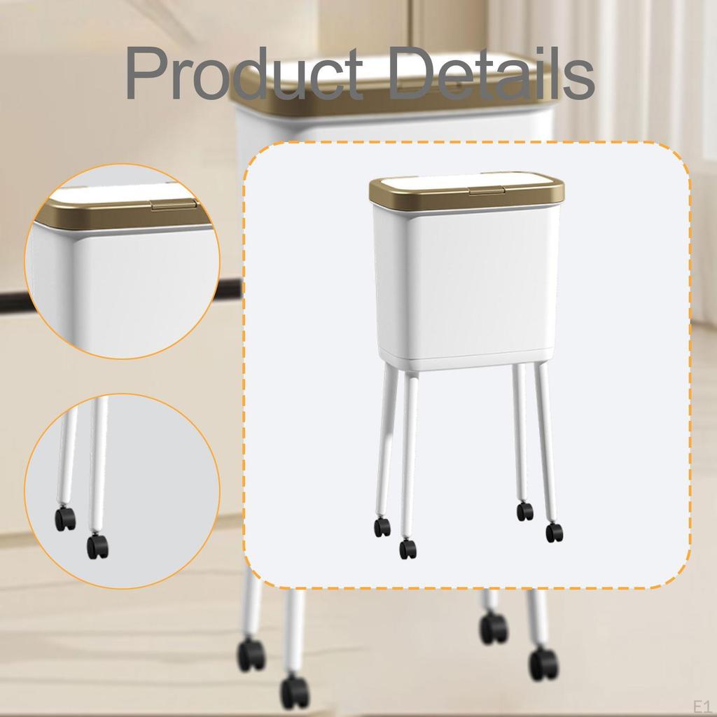 Trash Bin with Wheels Garbage Can 15L 360° Rotation Practical Waste for Office