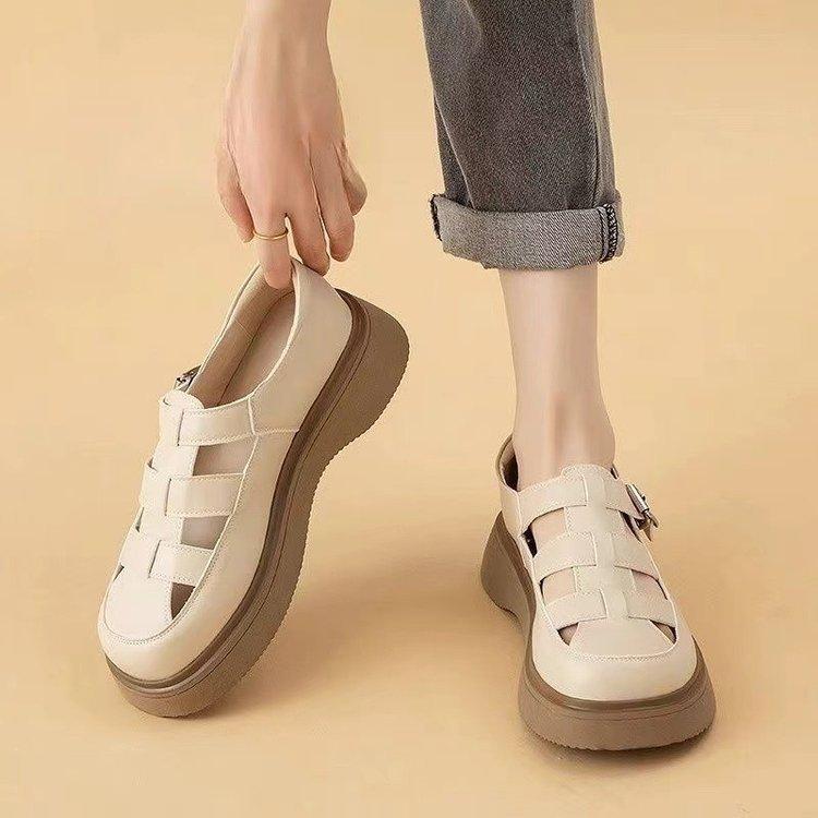 Roman sandals women's summer 2025 new thick-soled popular bag head single shoes with skirt loafer small leather shoes outside