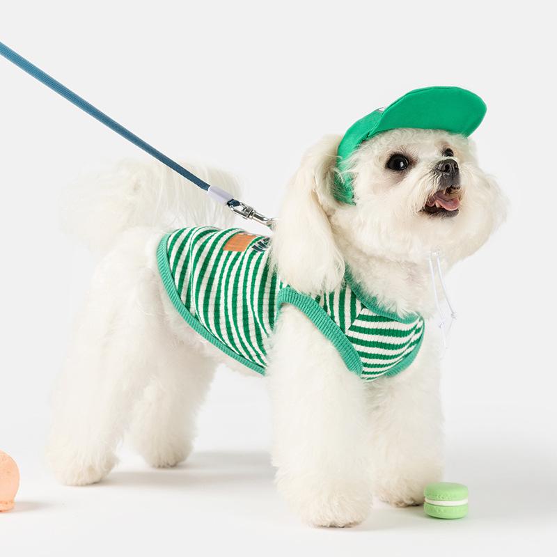 Spring Summer Dog Striped Knitted Funny Hat Vest Set Medium Small Dog Teddy Cat Pet Dog Clothes