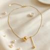 European Luxury 18K Gold Tassel Pendant Necklace for Women - Non-Fading Round Bead & Vertical Bar Design