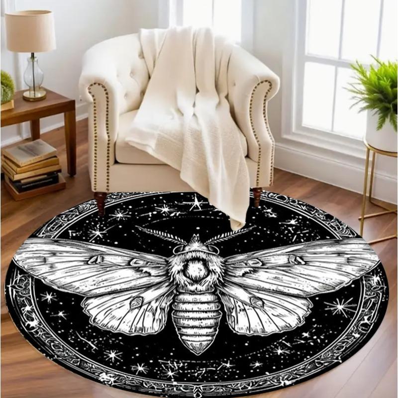 Boho Style Black White Bee Area Rug Anti-slip Floor Mat for Living Room Bedroom Home Decor Vintage Ethnic Pattern Carpet
