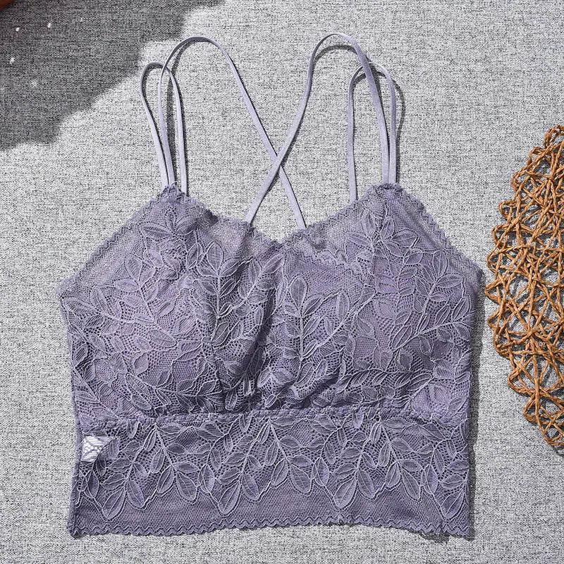 Ladies Beautiful Back Sexy Lace Sling Wrap Chest Vest No Steel Ring One-Piece Bottoming Large Size Elastic Breathable All-match Bra