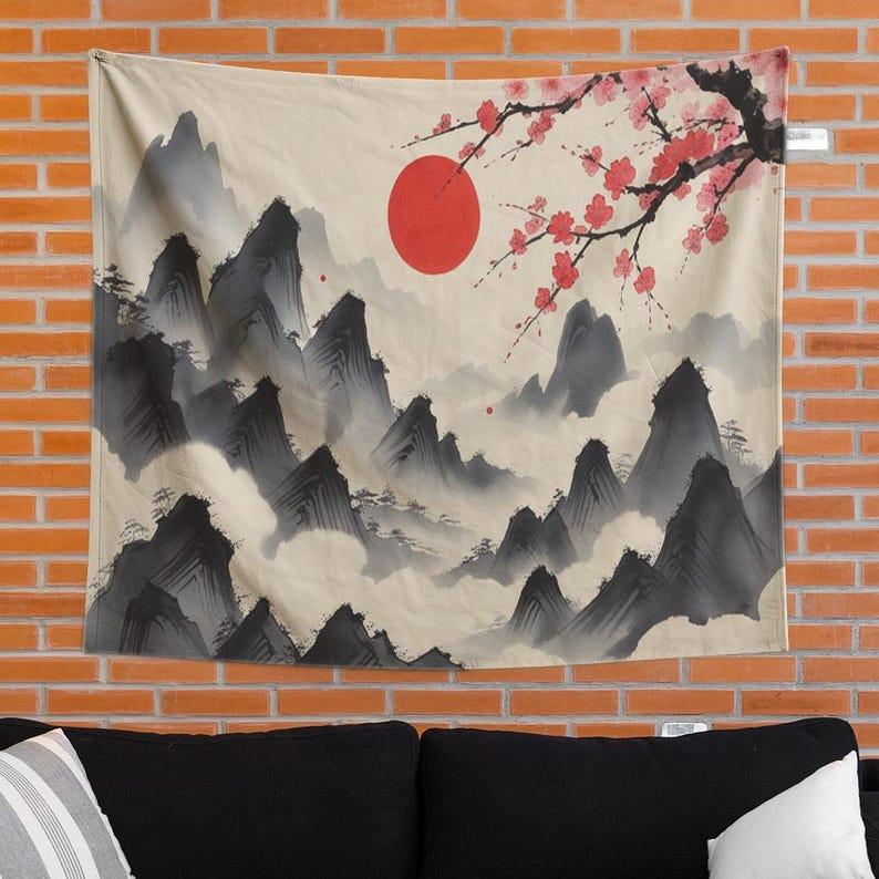 Japanese Red Sun Cherry Blossom tapestry 75x100 чёрный