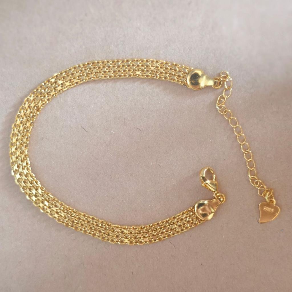 Silver Plated Embossed Grid Flat Watch Chain Bracelet Women's Fashion Accessories