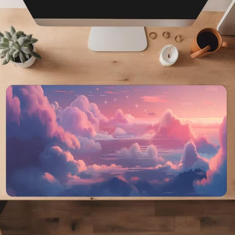 Pastel Pink Purple Cloud Sky Mouse Pad Aesthetic Anime Sunset Landscape Art Desk Mat For Gaming Office Laptop Desktop Decor