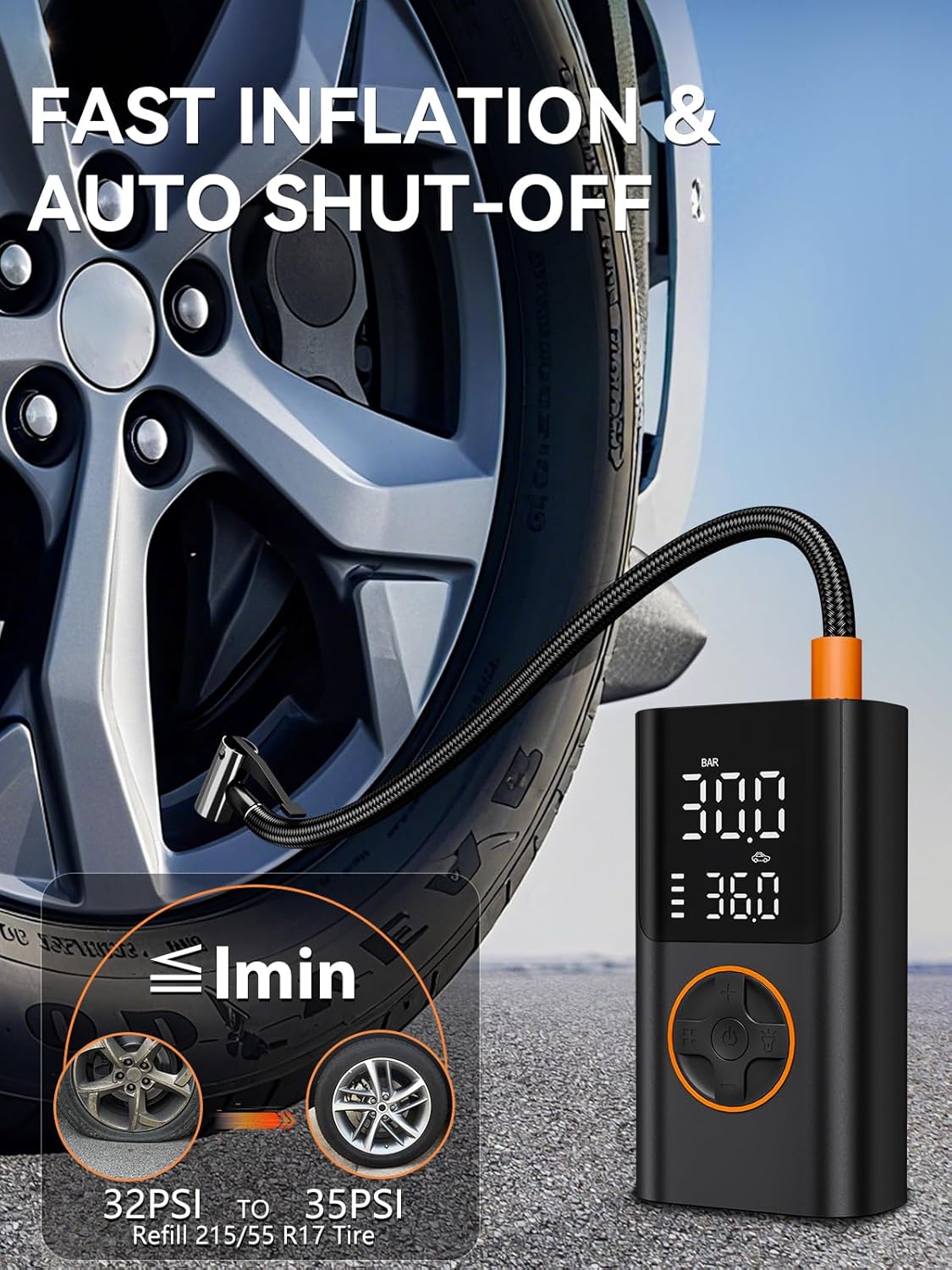 

Портативный насос для шин, воздушный компрессор 150 PSI с манометром и USB-зарядкой для автомобиля, велосипеда, мотоцикла, скутера, мяча United States