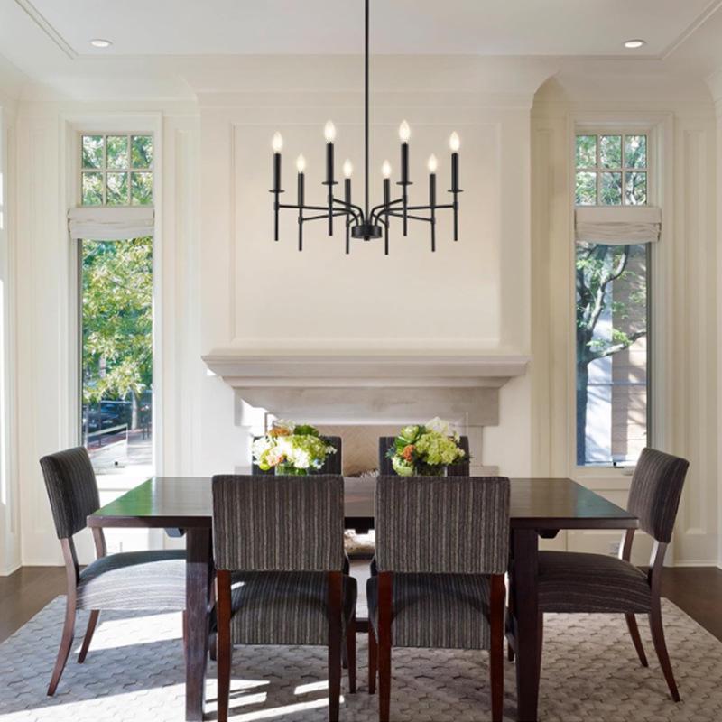 8-Light Black French Industrial Retro Chandelier for Living, Dining, Bedroom