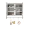 60CM Glass Door Vintage Double Door Wall Cabinet with Three Tiers of Storage with Towel Rack, for Bathroom, Kitchen,Dining Room, White Washed