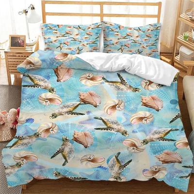 Sea Animal Turtle Duvet Cover Queen Microfiber Dolphin Octopus Conch Starfish Quilt Cover Ocean Theme Bedding Set For Boys Girls