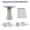 Handmade Ceramic Bird Bath (diameter 43 cm, Height 45 cm), Light Green, Radial Swirl Relief, Weatherproof & Frost-Resistant, for Garden, Terrace