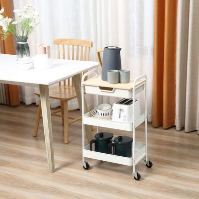 3-Tier Rolling Kitchen Cart with Drawer, White